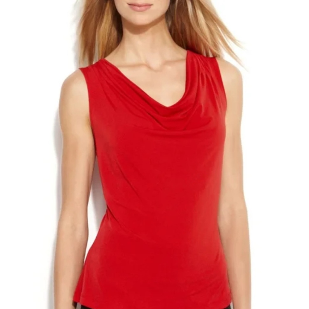 Calvin Klein Red Cowl Neck Sleeveless Top | Dressy Work Tank | XS